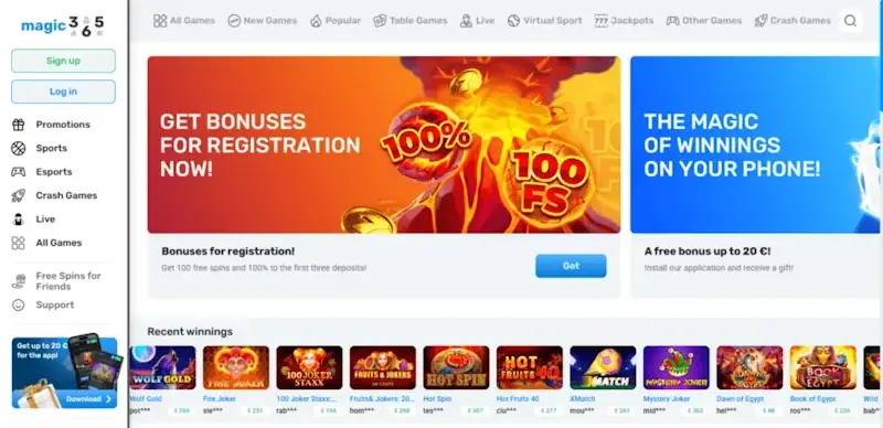 Magic365 casino — bono alto con depósito bajo y soporte cripto